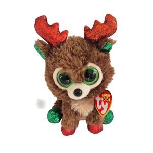 Beanie Baby Stuffy Plush Christmas Santa's Reindeer Fudge Red Green Toy 7 in